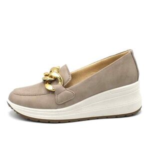 Enval Soft Women's Wedge Loafers Moccasins Genuine Beige Leather Made in Italy